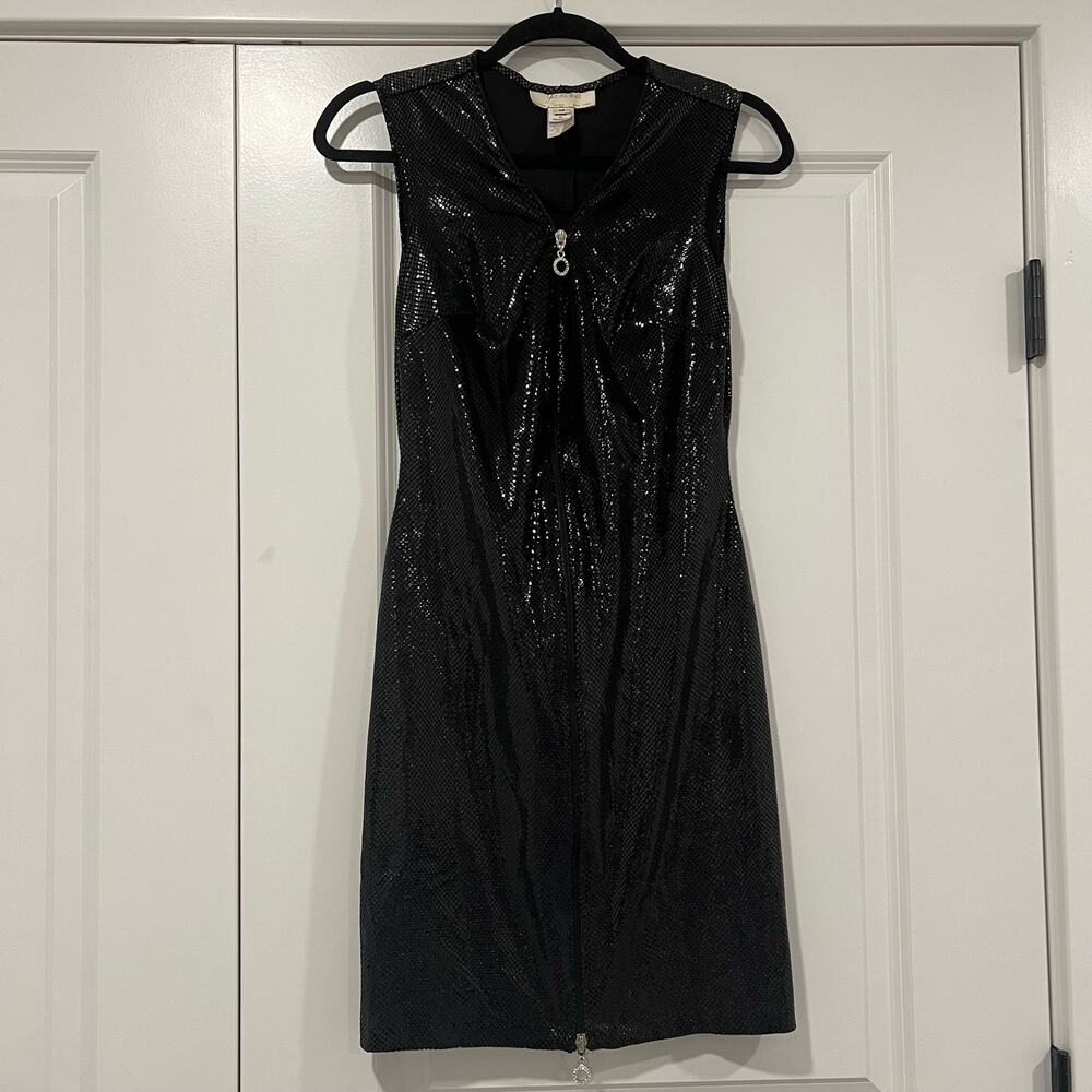 Vintage‎ Janine Paris Black Shiny Sequin Snakeskin Mini Dress Zipper Size M